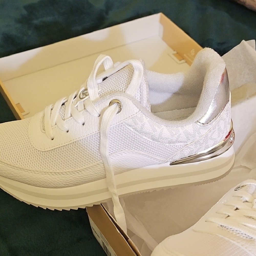 Michael Kors White and Silver Sneakers